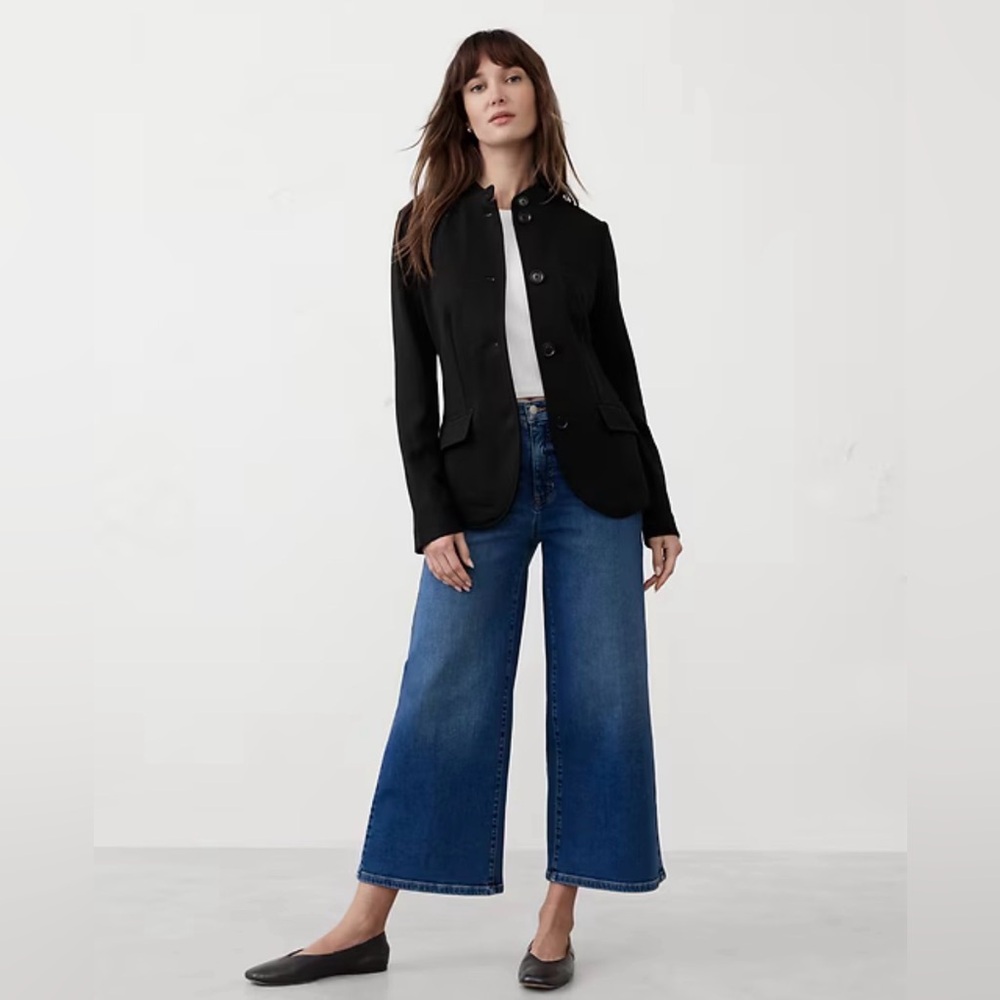 Banana Republic Factory Black Preppy Pique Military Knit Blazer Women’s M 2024